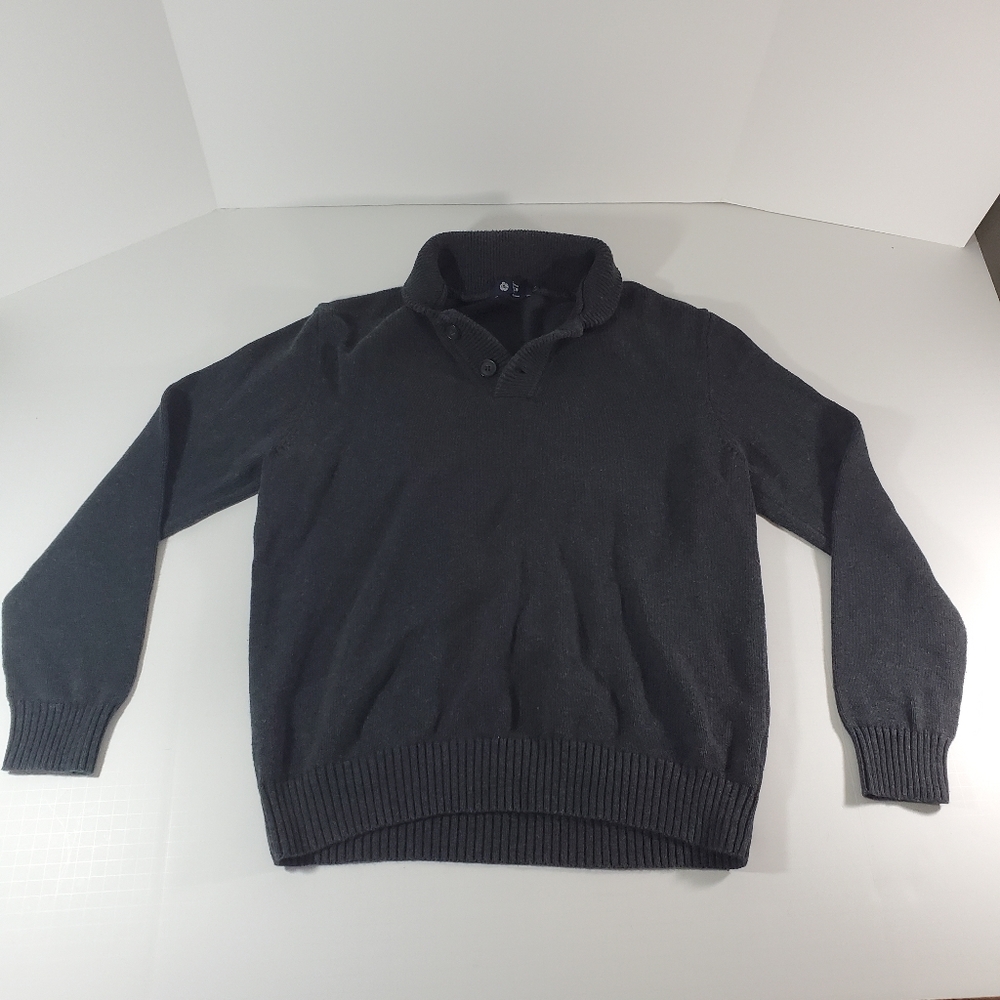 J. Crew Sweater Pullover Men's Large Charcoal Gray 100% Cotton Quarter Button
